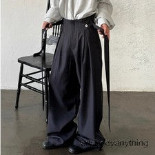 Pantalones japoneses sueltos de pierna ancha estilo callejero para hombre pantalones informales unisex