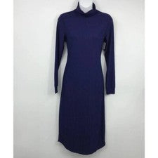 Nuevo con etiquetas Vestido para mujer NSR manga larga acanalado cuello alto azul talla M $90 X212