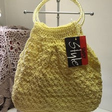 Bolso de mano tejido pequeño amarillo para mujer Simply Style asas transparentes redondas nuevo con etiquetas