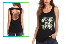 Camiseta sin mangas para mujer sin mangas con gráfico de espalda hueca de verano - Talla S