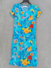 VESTIDO MEZCLA TROPICAL MUJER TALLA S MULTICOLOR LARGO PULL ON MANGA CORTA TROPICAL NUEVO CON ETIQUETAS