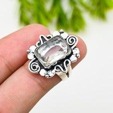 Anillo de plata de ley 925 con piedras preciosas de selenita blanca joyería hecha a mano todos los tamaños