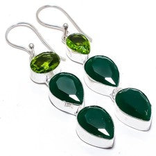 GreenSimulated, piedra preciosa de peridoto 925 pendiente de joyería de plata...