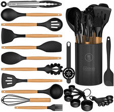 Juego de utensilios de cocina de silicona - Utensilios de cocina de silicona para cocinar madera Han