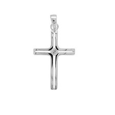 Colgante Cruz Diseño Circonita Blanco Bautizo Niños Comunión Real Plata 925 Cadena