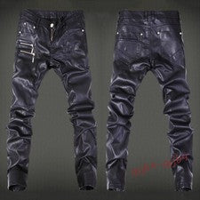 Moda Motocicleta Para Hombres Motociclista Pantalones Ajustados Imitación Cuero Gótico Punk Pantalón