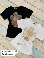 Nueva Camiseta Vinizbena Moda Sonrisa Flor Negra Para Mujer Talla Mediana
