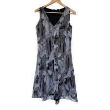 Vestido T Tahari Línea A Para Mujer S Negro Keira Abstracto Floral Rayas Cuello en V Forrado