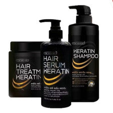 Set de queratina capilar Carebeau champú tratamiento suero pro vitamina B5 jojoba brillante