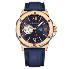 Reloj Hombre Stuhrling 4018 3 Eduardiano Automático Esqueleto Azul Rosa Silicona