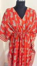Maxivestido de mujer hecho a mano de algodón caftán floral playa encubrimiento verde boho