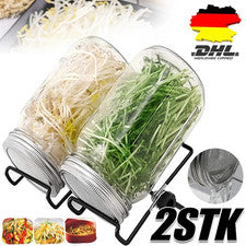Sprossenglas Keimglas 1000ml 2 tlg Set Mit Gitterdeckel, Ständer, Bodenschale