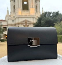 Bolso de mano para mujer de cuero italiano de diseñador - negro lila