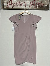 Vestido rosa fruncido envolvente ceñido al cuerpo manga volantes cuello en V para mujer talla L iHot