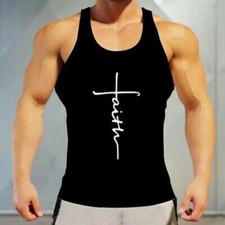 Camiseta Hombres Sin Mangas Moda Antiguo Negro Blanco Cruz Estampado Gráfico
