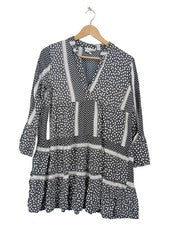 Vestido casual albaricoque talla 36 negro blanco estampado geométrico