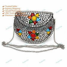 Bolso de mano de moda Meenakari Stone de tamaño pequeño para mujer Bolso...