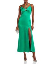 Vestido largo Aqua L56622 verde con tiras talla S para mujer