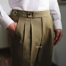 Pantalones rectos informales con hebilla italiana de París de cintura alta Gurkha retro para hombre