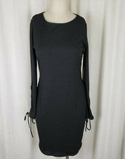 Mini Vestido Vince Camuto Negro Acanalado Ojales Mangas Con Cordones Vaina Para Mujer S