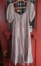 Vestido midi Kingston gris para mujer rosa multicolor floral manga corta talla S nuevo con etiquetas