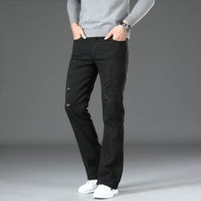 Pantalones de mezclilla negros elásticos para hombre Pantalones de mezclilla desgastados rasgados Moda
