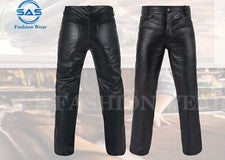 Pantalones de mezclilla para hombre The Biker de cuero genuino 5 bolsillos estilo moto negros
