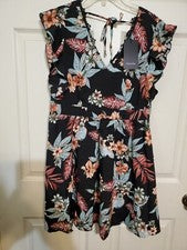Vestido Kojooin Para Mujer Talla L Verano Mini Negro Floral Playa Elegante Nuevo con Etiquetas Genial