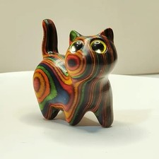 Estatuilla de gato de madera pintada a mano de 5 cm pequeña escultura de gatito decoración del hogar adorno