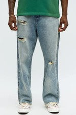 Moda Nova Para Hombres Suelto Be Conscious Envejecido Azul Claro Denim Talla 30 NUEVO