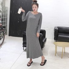 Vestido modal de manga larga para mujer cuello redondo holgado ropa de dormir camisón