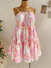 Minivestido bohemio para mujer con volantes y tirantes de espagueti