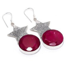 Piedra preciosa simulada roja hecha a mano 925 pendiente de joyería de...
