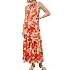 Vestido halter de crepé abstracto talla pequeña MING WANG para mujer NUEVO