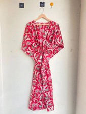 Vestido de baño rojo floral caftán algodón indio para mujer ropa de moda caftán