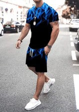 Camiseta Hombres Moda Camiseta Suave Manga Corta Negro Azul Humo Camiseta y Pantalones Cortos CONJUNTO