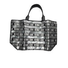 Bolso de Mano Grande Victoria’s Secret Para Mujer Lentejuelas Brillante Plateado y Negro Rayas