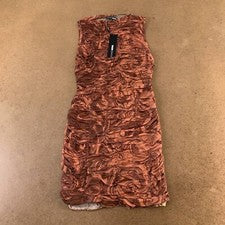 Moda Nova Mujer Talla Pequeña Marrón Sin Mangas Ilusivo Divertido Bodycon Vestido Nuevo con Etiquetas