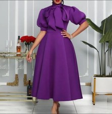 Mujeres 2024 Moda Vestido de Noche Largo Acampanado Cuello Simulado Pajarita Mangas Abullonadas