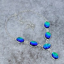 Collar de plata de ley 925 hecho a mano con piedras preciosas de ópalo triplete azul 18" V933
