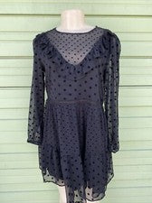 MINIVESTIDO ZARA LUNARES ESCOTE REDONDO Y MANGA LARGA TALLA M #B953
