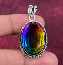 Joyería colgante de plata de ley 925 hecha a mano con piedras preciosas de topacio arco iris