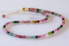 Collar de cuentas de piedras preciosas rondelle facetadas de turmalina multi sombreado natural A++ 18"