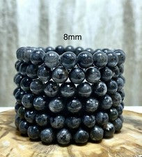 "Lote al por mayor de 6 piezas pulsera elástica de cristal curativo de larvikita natural de 8 mm 7,5"""