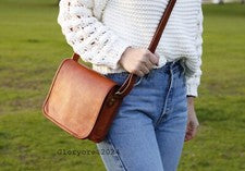 Bolso bandolera/hombro de cuero genuino estilo vintage personalizado para mujer