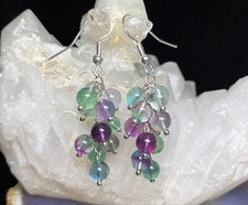 Pendientes de Piedra Preciosa Fluorita Diseño Uvas Plata 925 Gancho de Pendientes