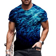 Camiseta Hombres Moda Gráfica Manga Corta Ropa Activa Oceano Mar Pez Azul Tee