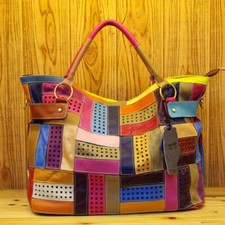 Nuevo Moda Diseñador Para Mujer Cuero Genuino Multicolor Bolso de Mano Cartera Bolso de Mano