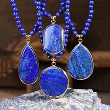 Collar de cuentas de lapislázuli piedra natural azul en forma de gota circular