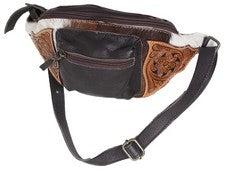 Riñonera de viaje Western de cuero de vaca floral con cintura